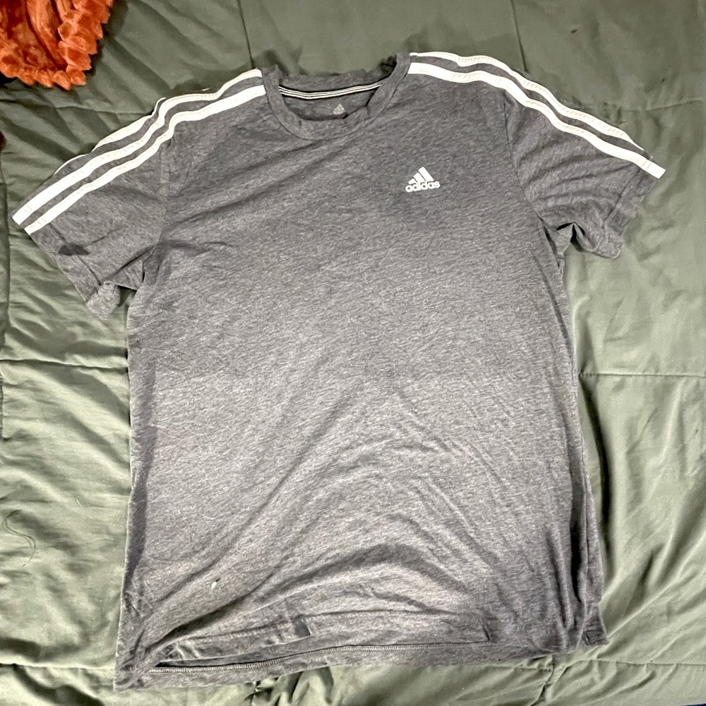 Denim Blue Adidas Mens TEE 3 Stripe Life